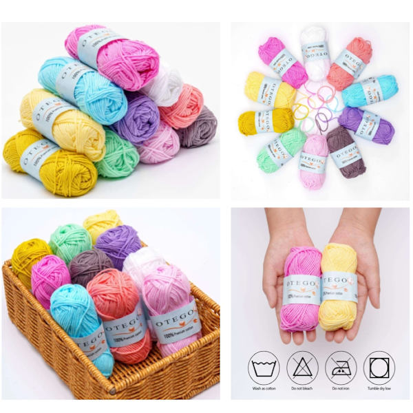 20-pack Bomullsgarn, Bomullsvirkning, Virkningsgarn 49m/rulle multifärg Multicolor
