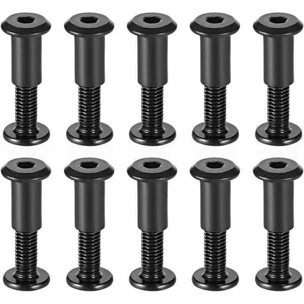 Skruvpost Passar 5/16\"(8mm) Håldiameter, Han M6x25mm Bindningsbultar Läderfäste Kolstål Svart 10 Set