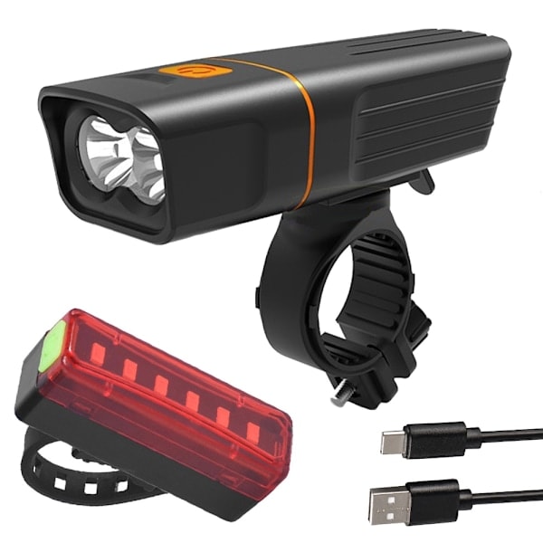 Cykellys Foran og Bagpå LED - USB-Opladbar med Powerbank Sort