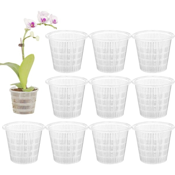 Klar eller Sort Orkidepotter, 10 Plastik Orkidepotter med Drænhuller, Brugt til Plantning af Indendørs og Udendørs Planter, Orkidepot...