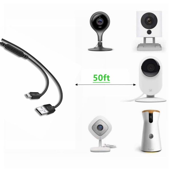 Superlang USB til Micro USB Ladekabel for Termometer/Kamera Lang Holdbar Laderledning Spenningsforsterker 15 Meter