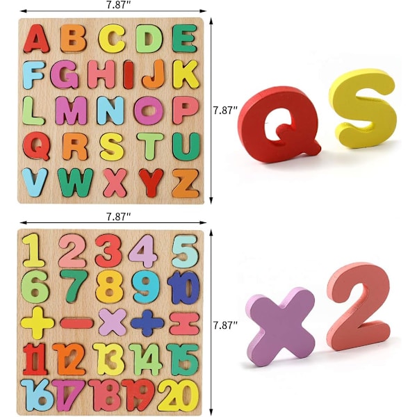 Puinen palapeli lapsille - 20-osainen numeropalapeli ja 26-osainen ABC-aakkospalapeli