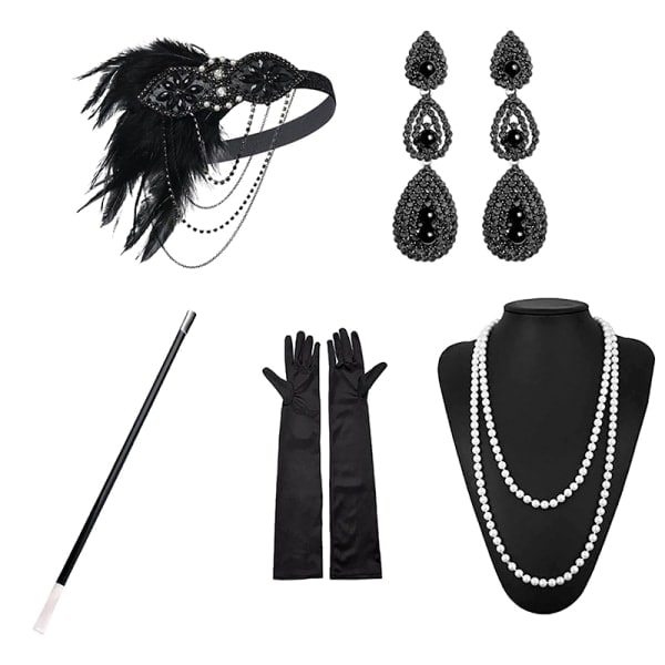 REMAKE 1920-tals Flapper Kostym Huvudband Halsband Handskar Armband Gatsby MD Onesize DD Onesize