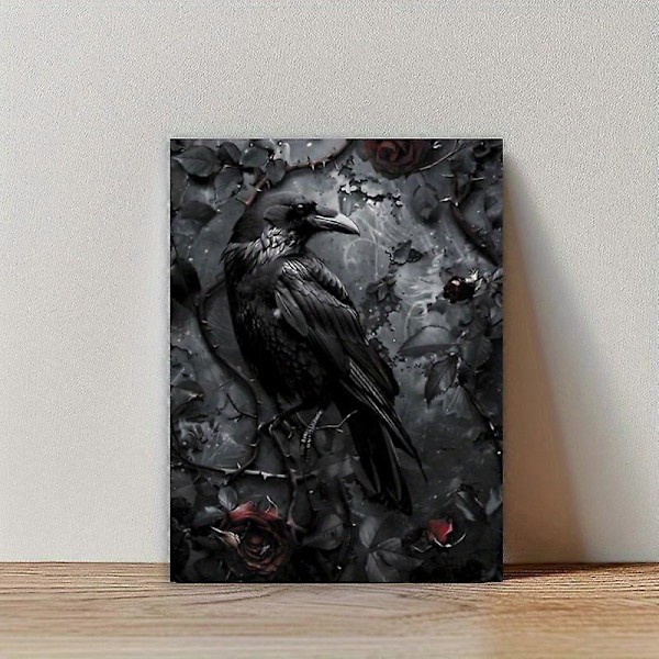 Nye Modeller Spooky Night Crow Lerret Kunst - 30.48cm X 40.64cm Uinnrammet Halloween Gothic Veggdekor For Stue, Soverom, Bad - Oppgradert Tykk Ro