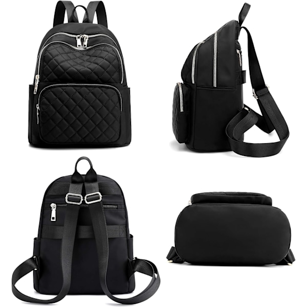 REMAKE Ryggsäck för Kvinnor Nylon Reseväska Svart Axelväska Liten Casual Dagryggsäck för Flickor (Svart Quiltat)