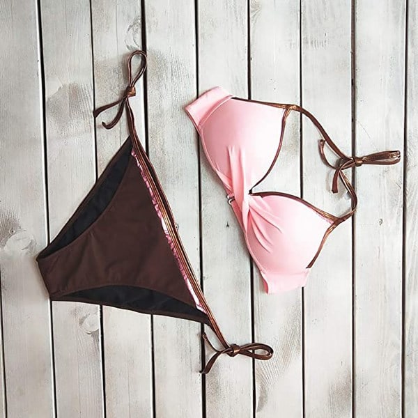 Push-up bikinisett med halssmykke & truse 11-Rosa 38