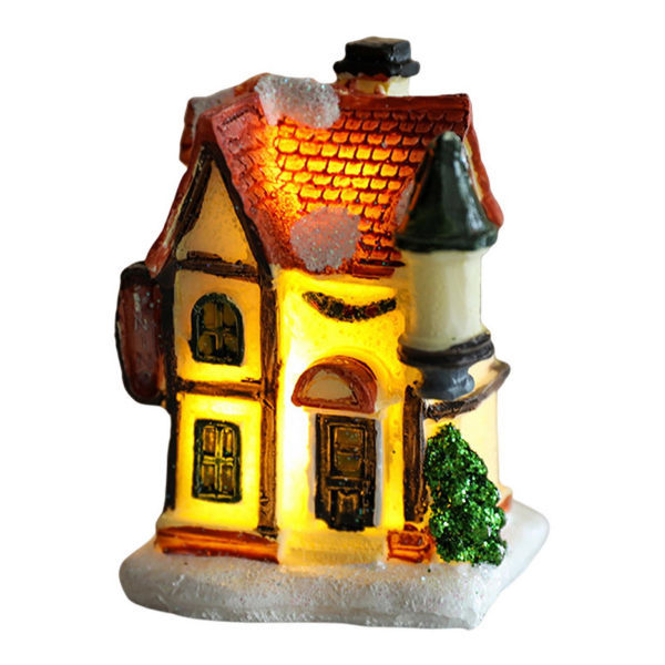 Naievear Julepynt Lysende Udsmykning i Europæisk Stil Mikrolandskab Fadet Miniaturehus Figur Display til Hjem D