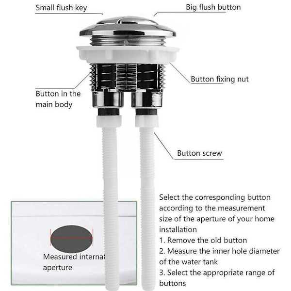 Flushmekanisme Sett med 1 universal trykknapp for WC-sisterne - 38 mm - Pop-up knapp - Standard flushknapp