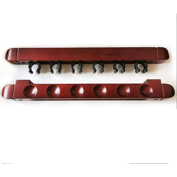 6 Pool Cue Stativer, Træ Pool Cue Stativ Væghængt Pool Cue Stativ Pool Cue Holder med 6 Cue Clips til Poolbarer, Køer og Poolspillere