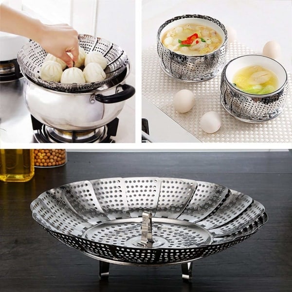 Ångkorg för grönsaker, justerbar hopfällbar ångkorg i rostfritt stål, 2 delar, tillbehör till Instant Pot & tryckkokare