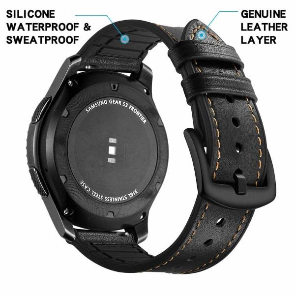 Armband Samsung Gear S3 Classic, Frontier, Galaxy Watch 22 mm Läder Svart