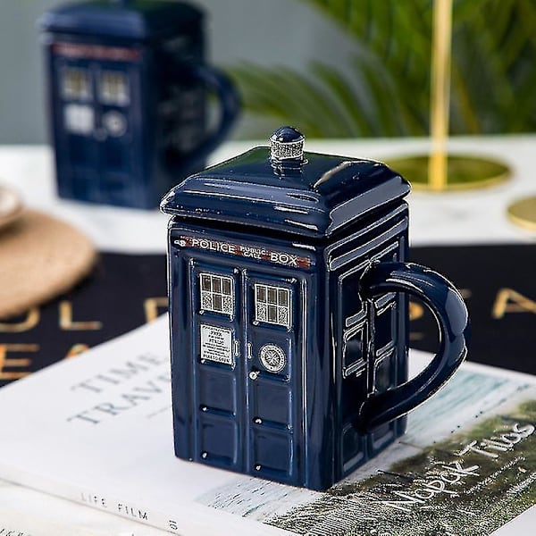 Doctor Who Tardis Mug Kaffe- och Tekopp Polisbox Keramisk Mugg Med Lock Present Till Födelsedagen  [pb]