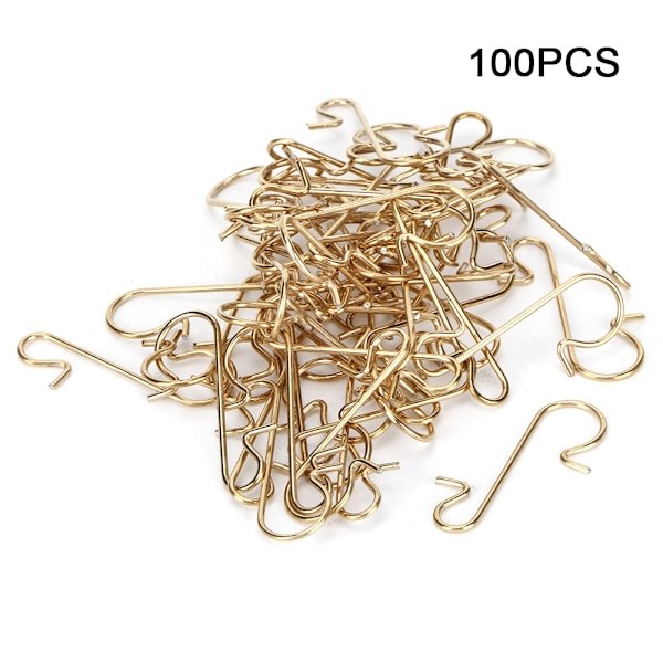 100 st Multifunktionella Metall-S-formade Krokar Julgranshållare Dekorationstillbehör (Guld)