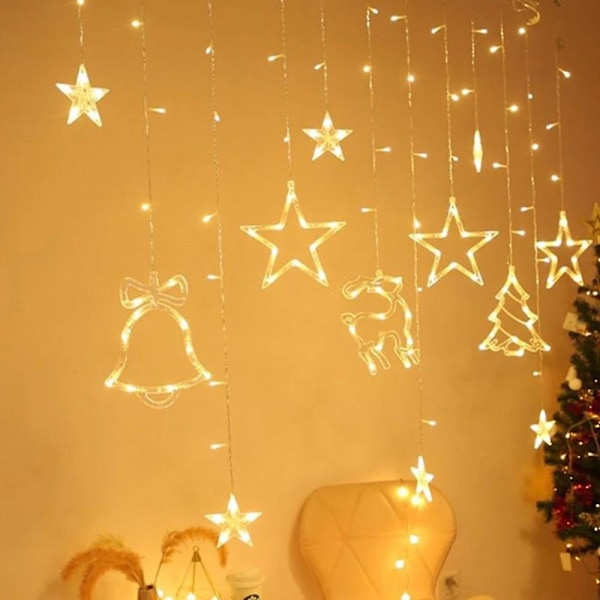 Tähti Joulu LED-Verhokranssi Keijuvalo Ulkona 220v EU Juhliin Lomaan 2024 Uusivuosi Koristelu Navidad Lahja Lämmin Valkoinen b