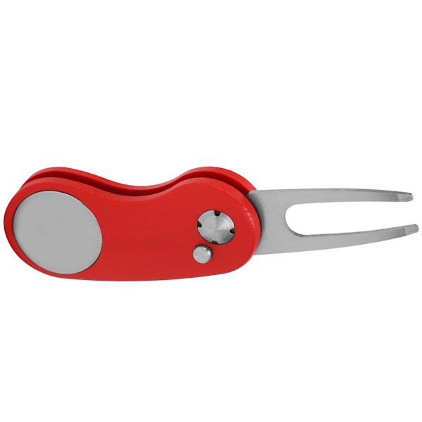 Folding Golf Divot Repair Tool i Rustfritt Stål med Automatisk Fjærmekanisme - Rød
