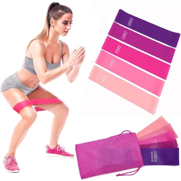 Träningsband för hemmaträning 5-pack Rosa