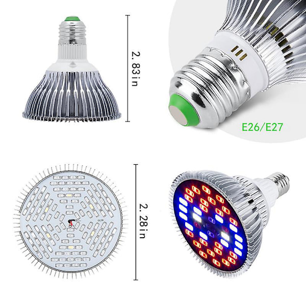 30W 40LED Kasvilamppu E27 Kasvilamppu 7 Aallonpituudella AC 85-265V Kasveille, Kukille ja Vihanneksille Sisätiloihin/Kasvihuoneeseen/Puutarhaan