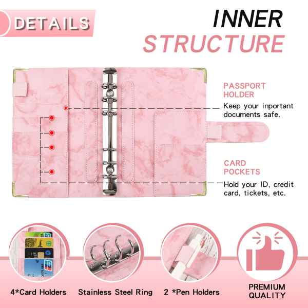 A6 ringpärm med budgetblad budgetplanerare Rosa