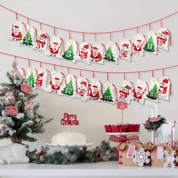 24 stk, 10.16*15.24cm Julekalender, DIY Kalenderpynt Juledekorasjoner til Hjem Nyttårsgaver, Gaveposer til Julefest 24stk/pakke