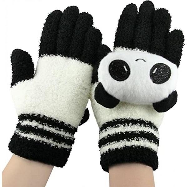Søte Panda Vinter Ull Touchscreen Votter for Kvinner Jenter Vindtett Varme Strikkede Tekstvotter Votter Julaften Gave