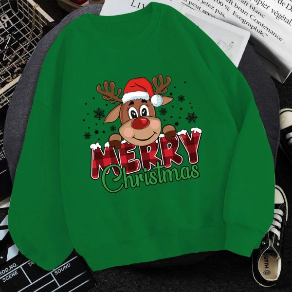 (Premium Sweatshirt) Sød Glædelig Jul Print Sweatshirt Kvinder Efterår Vinter Skøn Fleece Langærmet Mænd Casual Rundhals Sort XL