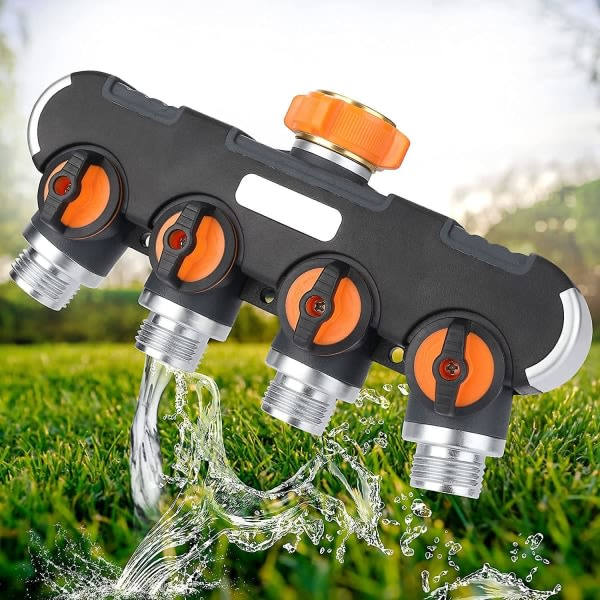 Way Havevandingsfordeler med 4 Ventiler 3/4 Tommer Heavy Duty Slange Vandmanifold Stik til Udendørs Hane Adapter
