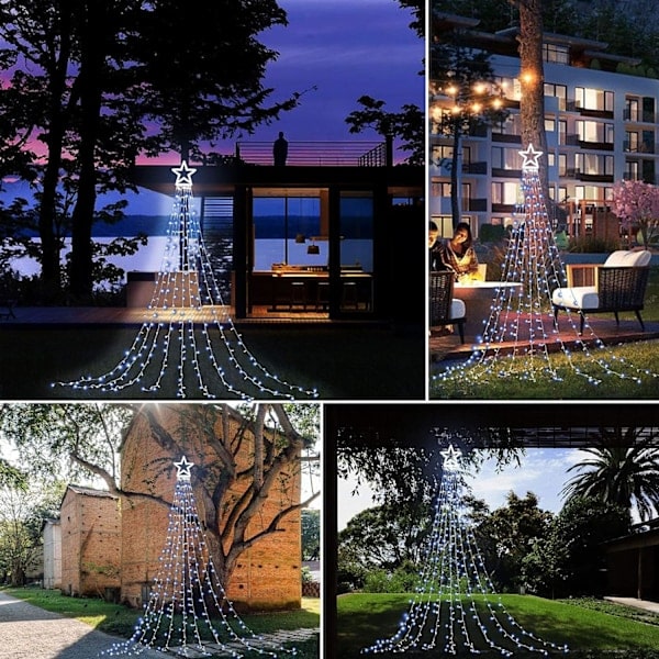 Julepynt Utendørs Stjerne Lyslenke, 16.4ft Juletre Belysning 198 LED med 14\" Opplyst Stjerne til Jul og Nyttår