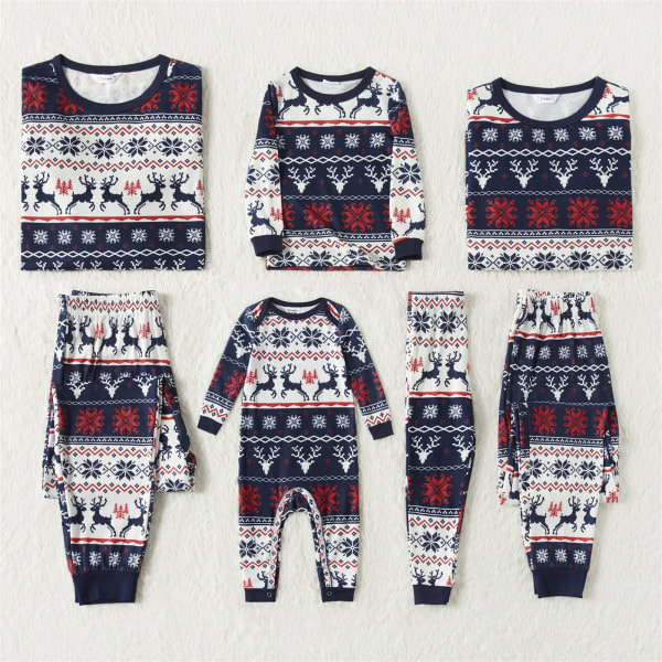 Joulupukki ja lumihiutaleet -perheen matching-pyjamat, pitkähihaiset, kuninkaallinen sininen, vauva 12-18kk