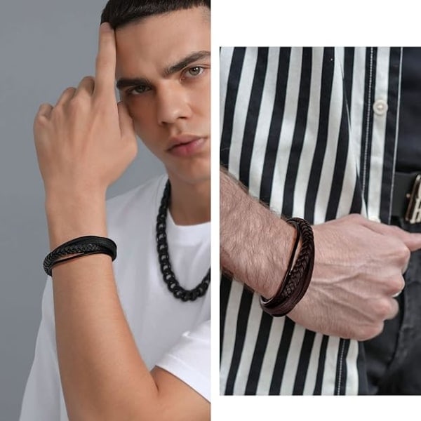 Herrarmband 21cm Mäns Läderbrunt Armband Vattentätt Armband Pojkvän Make Pappa Son Jul Nyår Födelsedag Armband Present