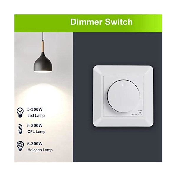 REMAKE LED-dimmerswitch, innfelt dimmer for dimmbare LED og halogen, 5-300 W dimmerswitch LED, fasekontroll-dimmer