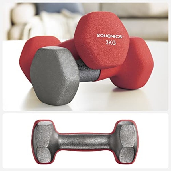 Songmics 2 Kpl Käsipainot, 2 x 3kg Liukumattomat Neopreenikäsipainot Mattamaalilla, Punainen