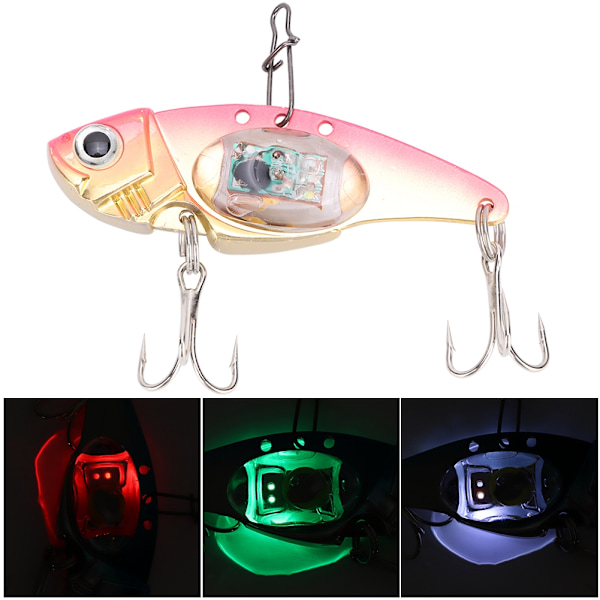 Underwater LED-ljus Metallhård Bete 3D Fisk Fiske Konstgjort Bete Treble Hook (rosa)