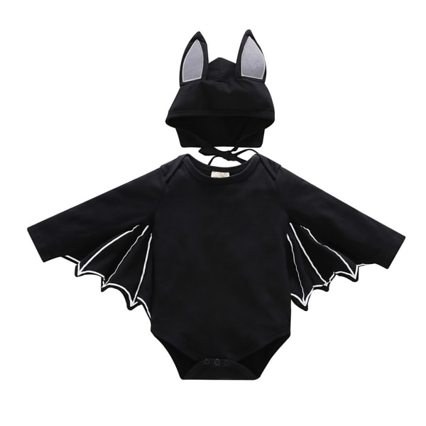 Baby Boy Halloween Julenightgown Langærmet Bat Romper Sort 100