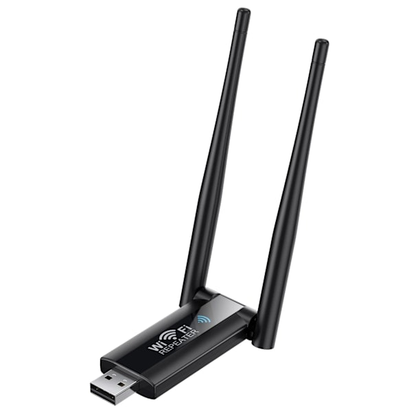 USB Wifi-repeater 300M Wi-Fi-signalförstärkare 2.4G Trådlös Extender 2 antenner Lång räckvidd Wi-Fi-adapter för stationär dator Laptop Svart