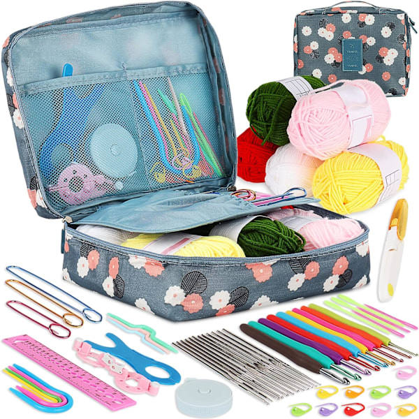 REMAKE Hæklenål Starter Kit til Begyndere Voksne, Inkluderer Metal Hæklenåle 0,6 mm til 6 mm, Kaktus Etui Strikkesæt med Uld og Nåle