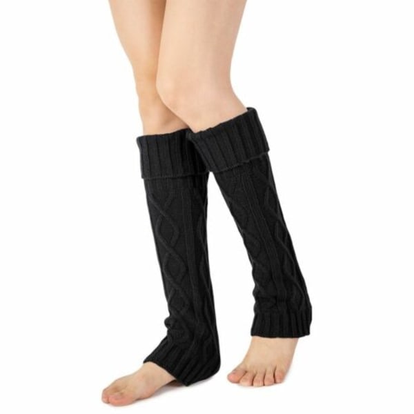 Stickade Varma Vinterstövlar Sockor Benvärmare 1 Par Svart