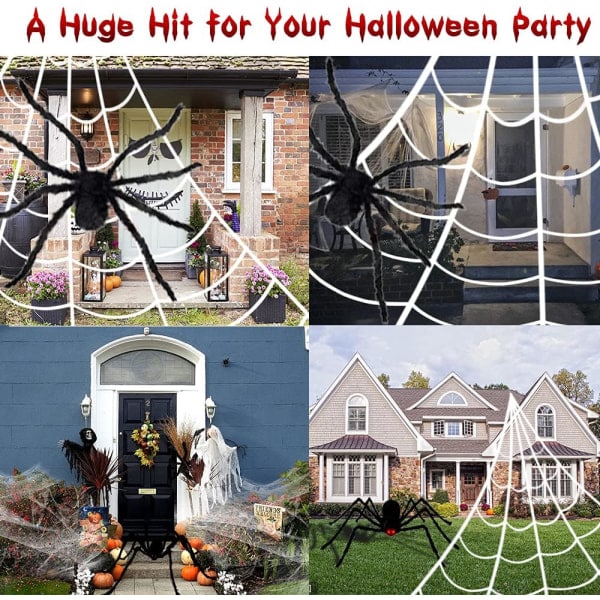 REMAKE Halloween-edderkopp, 200 cm gigantisk edderkopp, Halloween utendørs dekorasjon med 7 m trekantnett 20 g utvidbart edderkoppnett 10 plast edderkopper, skrekk