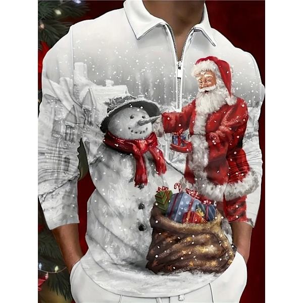 Jultomten och Snögubben Anime Grafisk Tryckt Herrarnas Nyhet Långärmad Dragkedja Topp för Vår Höst Julgåva XXXL