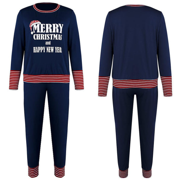 Jouluaiheiset naisten pitkähihaiset pyjamaset Kirjapainatus Joulupyjama Lounge Wear Set Tummansininen S
