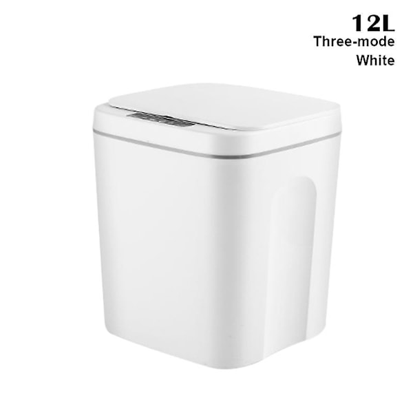 Smart Induktionsstyrd Touch-avfallskorg Självstängande Självbytande Papperskorg Automatisk Locköppning Fö Three-mode White 12L