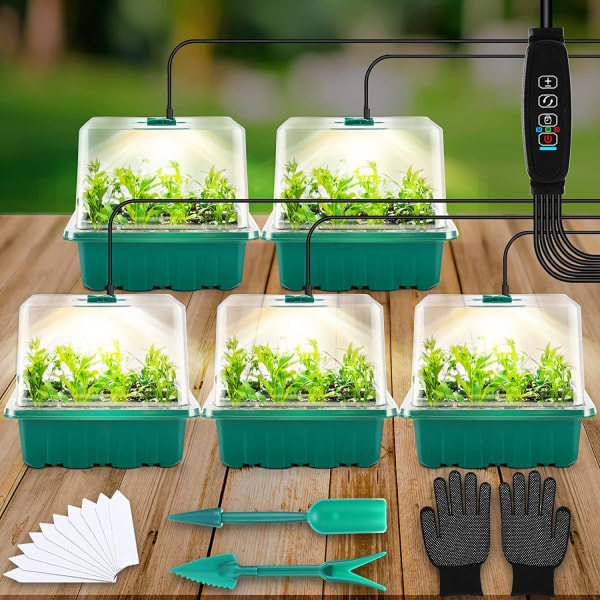 Nytt 5-pack Mini Växthuskit, med Fullspektrum Sollampa, Inomhus Växthus Odlingsplåda med Lock och Ventiler