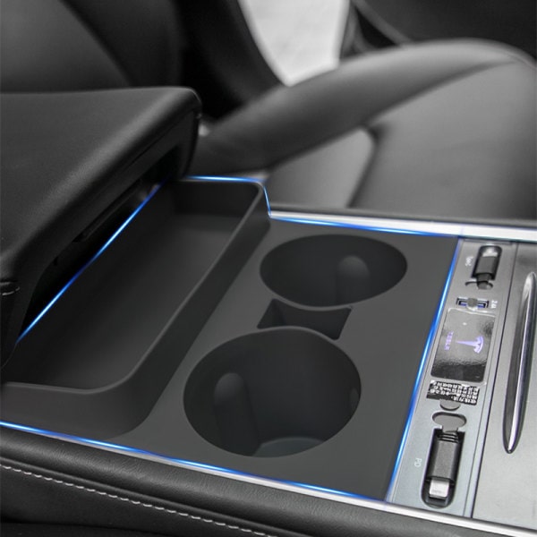 Mugghållare för Tesla Model Y/3, Insatsbricka för mittkonsolen Organizer Svart