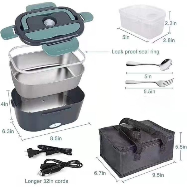 REMAKE Elektrisk Lunchboxvärmare 2 i 1 Bärbar Uppvärmd Lunchbox för Bil Lastbil Hem Kontor Vuxna Matvärmare Läckagesäker