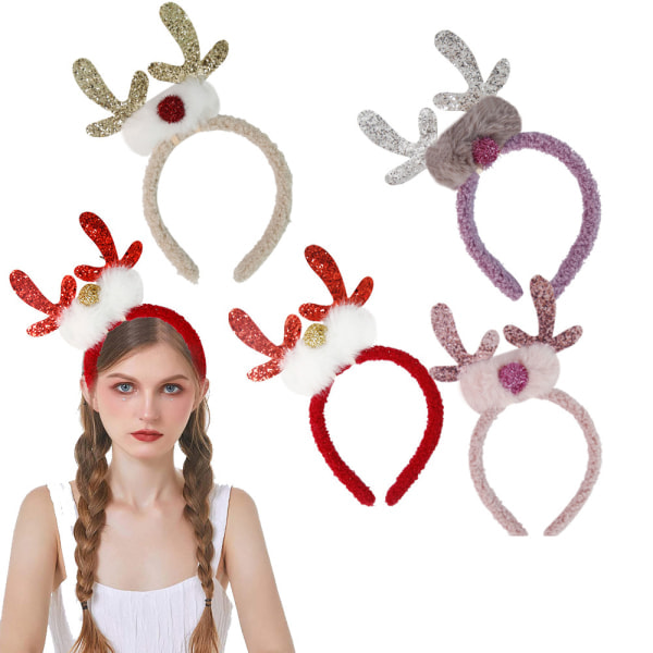 /#/4 pcs Christmas decoration plush headband, sequins horn/#/