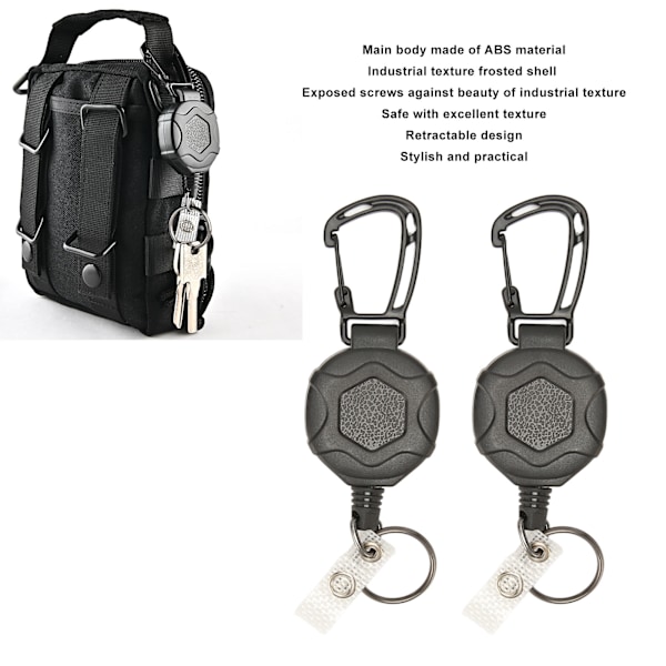 2 st. Retractable Keychain Heavy Duty Karabiner ID Badge Holder med Retractable Steel Wire Rope