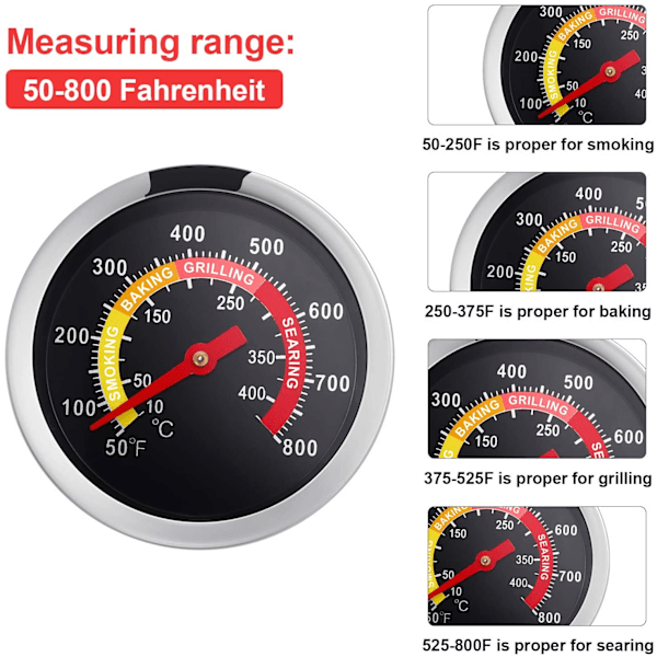 Analogt Termometer i Rustfritt Stål for Grill & Ovn