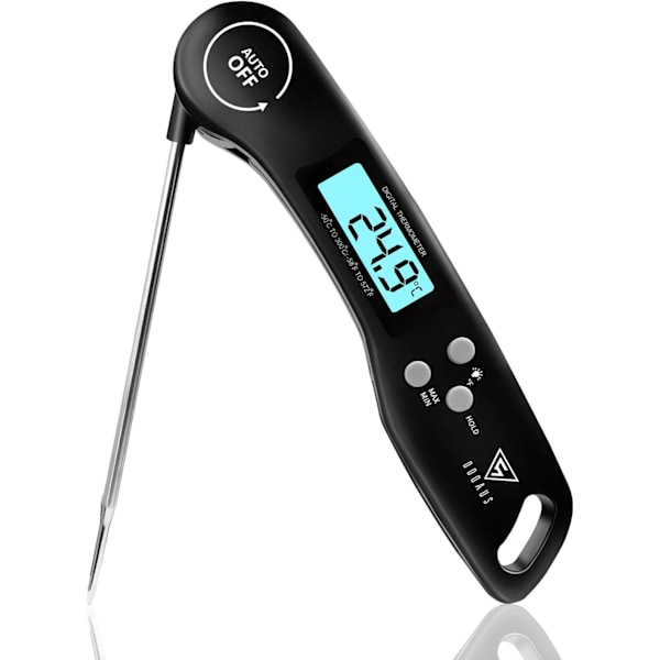 Meat Thermometer, Instant Read Cooking Thermometer, Digital Food Thermometer, Backlight LCD Screen Foldable Long Probe & Auto On/Off (Black)