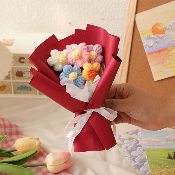 2 stk Blomsterbuketter, Fargerike Heklede Bukettsett til Valentinsdag Hjemmedekor Fest Jul Fest Jubileum
