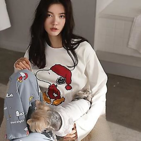 Julpyjamas Matchande Familjepyjamas Pyjamasdräkt Höst Långärmad Cartoon Snoopy Pyjamas för Kvinnor M 40-50kg 10