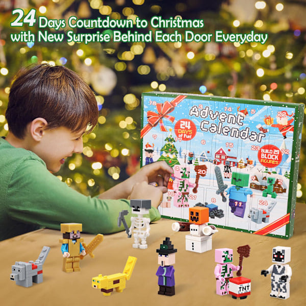 REMAKE Julkalender 2024 Minecraft, 24 Dagar Leksaksfigurer Byggklossar Nedräkningskalender, Pojkar Julkalender Överraskningsgåva